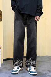 Lange Hip-Hop-Jeans mit Flammenmuster